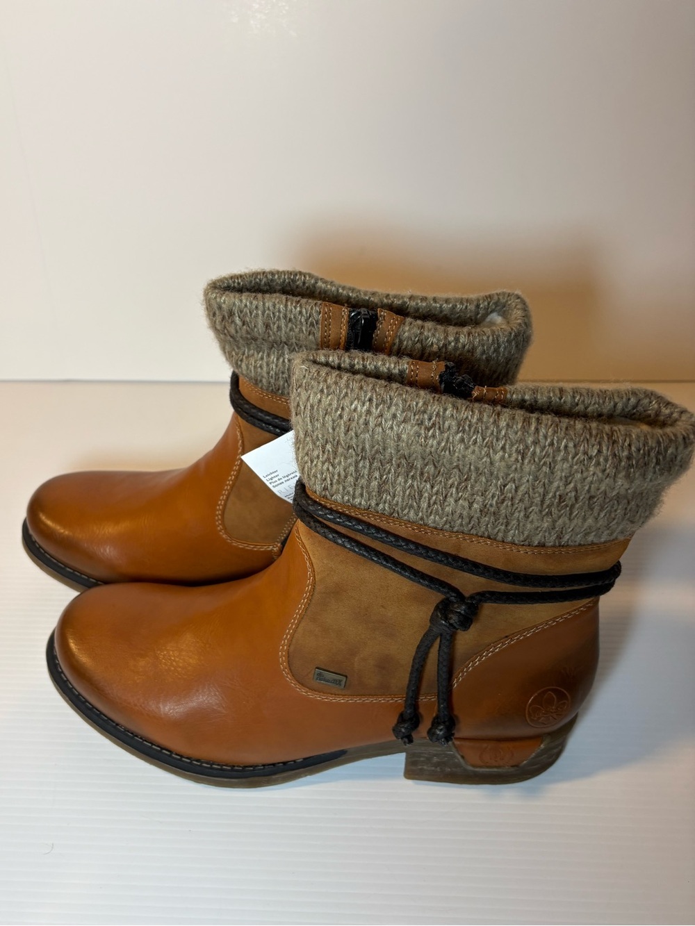 Rieker Brown Leather and Knit Ankle Boots